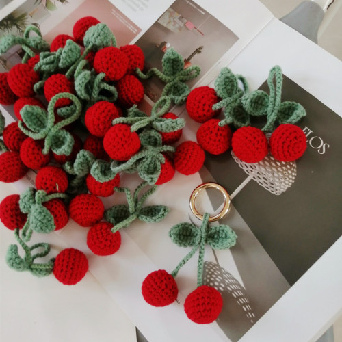 crocheted cherry pendant cherry for your keychain car hanging cute temperament car hanging origin supply delivery