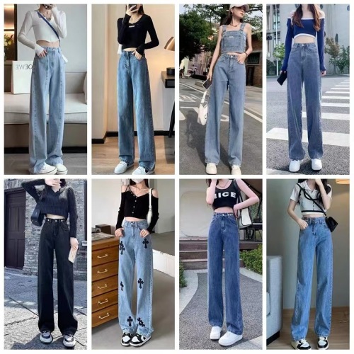 2024 foreign trade women‘s clothing denim pants ankle tight high waist slimming and straight wide leg jeans women‘s elastic stall wholesale