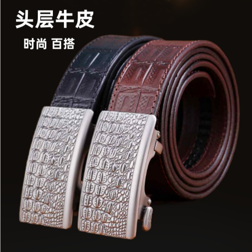 New First Layer Cowhide Belt Crocodile Pattern Leather Belt Fashion Versatile Automatic Belt Guangzhou Factory Wholesale