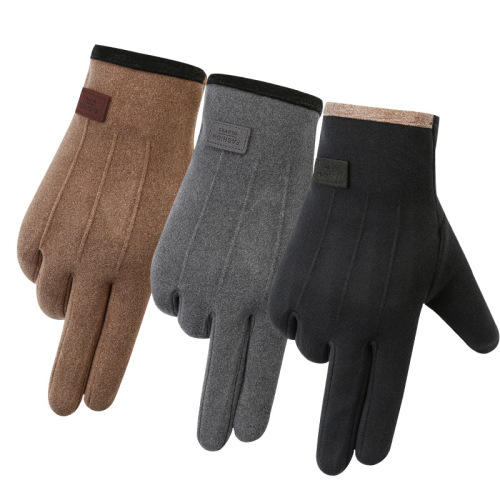 warm gloves men and women winter rabbit velvet plus velvet thickened outdoor riding windproof cold-proof three-line touch screen gloves
