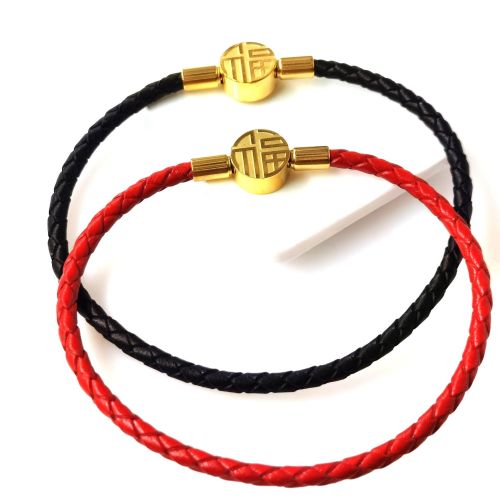 fu character buckle head wire rope leather rope 3mm hand rope diy3d hard gold accessories titanium steel gold-plated round magnet buckle