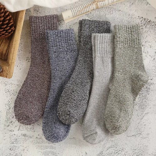 autumn and winter new men‘s parallel solid color men‘s mid-calf socks wool thick warm men‘s socks factory wholesale