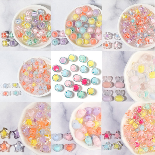 acrylic transparent color beads multi-style light color beads loose beads diy hair rope bracelet beads