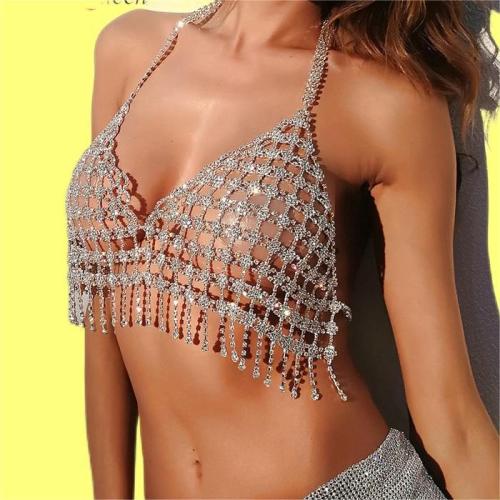 Cross-Border Accessories Amazon Hot Body Chains Rhinestone Tassel Chest Necklace Sexy Backless European and American Hot Girl Sling Chest Necklace