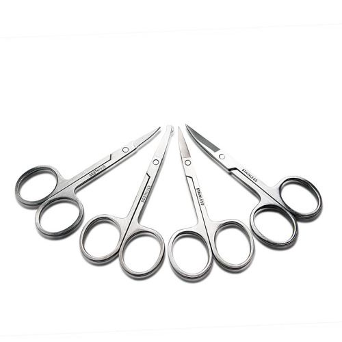 Stainless Steel Eyebrow Trimmer Elbow Eyebrow scissors Pointed Cut Makeup Small Scissors Nose Hair Scissors Factory Wholesale