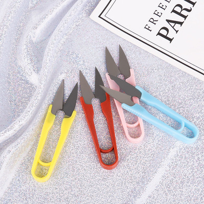 plastic handle color yarn scissors factory wholesale u-shaped spring scissors sewing thread scissors cross stitch scissors
