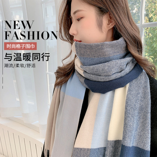 korean style cashmere scarf women‘s soft glutinous warm tassel large shawl winter versatile men‘s plaid scarf wholesale