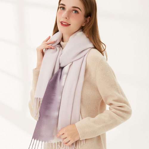 2023 new elegant socialite style gradient color scarf female korean style versatile thick warm scarf student couple