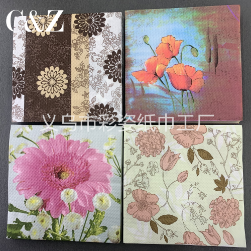 Flower and Grass Series Napkin Tissue Foreign Trade Printed Napkin Square Tissue Double Layer Tissue Factory Direct Sales