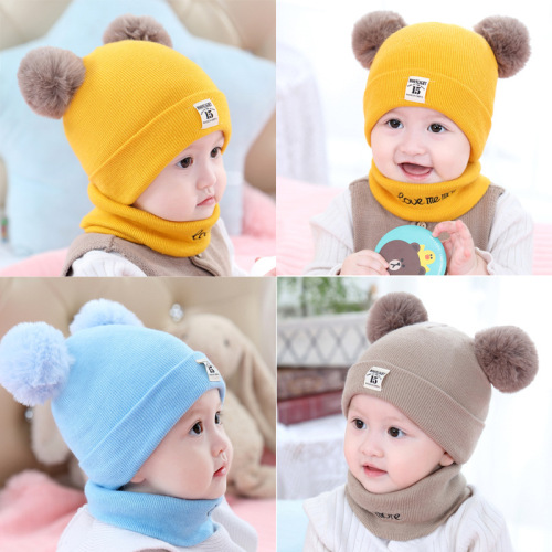 autumn and winter baby hat baby wool hat winter baby children‘s hat winter knitted hat scarf set