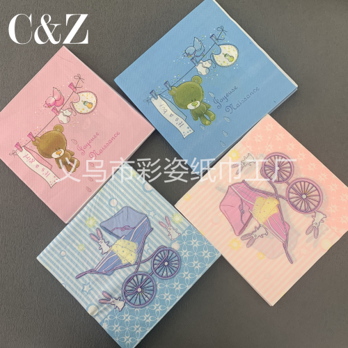 Baby Series Napkin Tissue Foreign Trade Printing Napkin Square Tissue Double Layer Tissue Factory Direct Sales