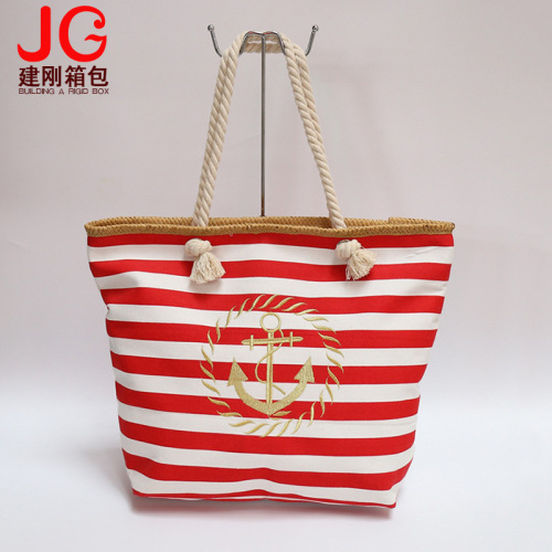 Manufacturer‘s New Women‘s Bag beach Bag Fashion Shoulder Bag Navy Striped Canvas Beach Bag Shopping Bag Custom Wholesale