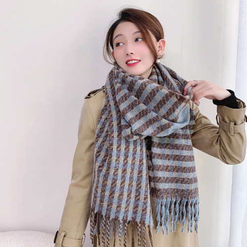 2023 new korean style houndstooth design ins scarf for women autumn and winter versatile student shawl warm scarf for girls