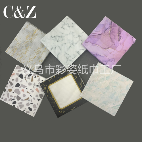 Marble Series Napkin Tissue Foreign Trade Printing Napkin Square Tissue Double Layer Tissue Factory Direct Sales