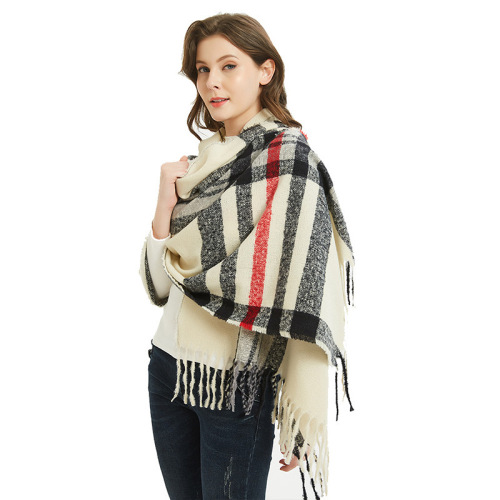 Bristle Scarf European and American Autumn and Winter New Black and White Long Fringe Plaid Scarf Similar to Cashmere Bib Shawl