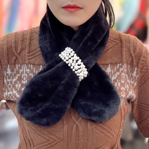 winter warm scarf imitation rabbit fur pearl buckle fur scarf korean style dongdaemun solid color all-match plush cute fashion