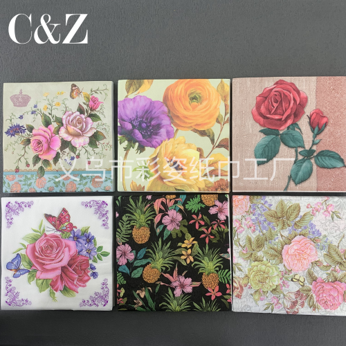 Flowers and Plants Series Napkin Tissue Foreign Trade Printing Napkin Square Tissue Double Layer Tissue Factory Direct Sales
