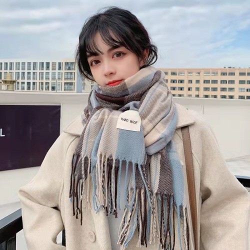 2023 new scarf women‘s autumn and winter korean style versatile lattice thick student couple scarf men‘s cashmere-like warm