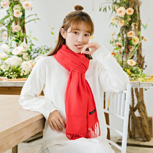 factory direct pure color barbed cashmere scarf women‘s autumn and winter warm annual meeting gift cashmere scarf shawl wholesale
