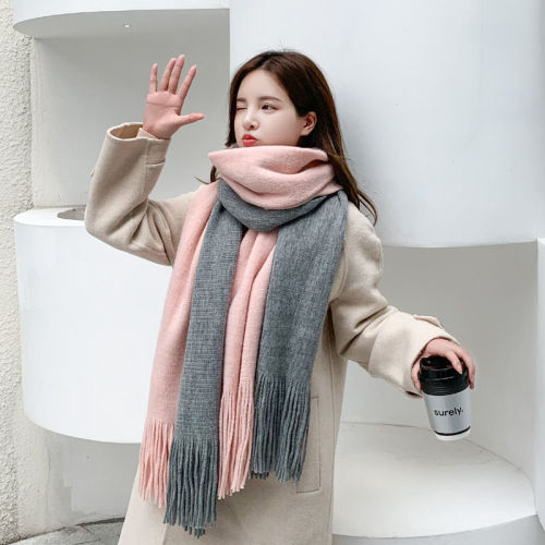 2023 new scarf female winter student korean style versatile thick warm color dual-use shawl cashmere-like scarf