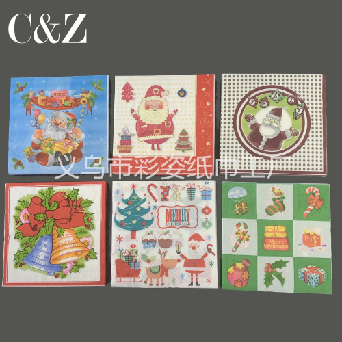 Christmas Series Napkin Tissue Foreign Trade Printed Napkin Square Tissue Double Layer Tissue Factory Direct Sales