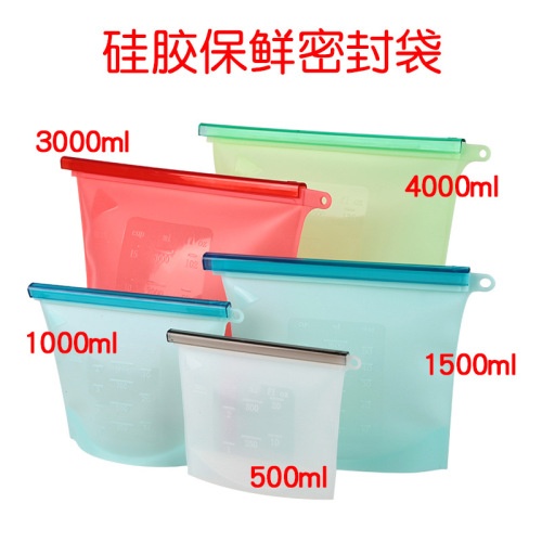 Silicone Fresh-Keeping Bag 500ml1000ml1500ml Food Sub-Packaging Ziplock Bag Soup Frozen Food Storage Bag