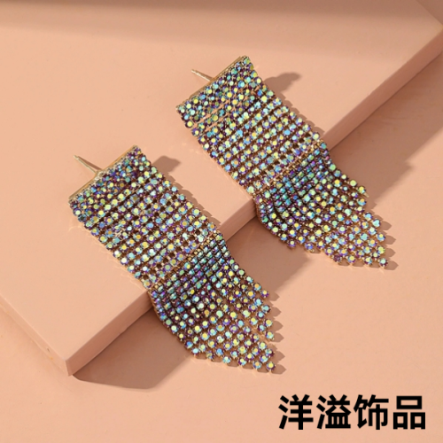 cross-border e-commerce european new elegant crystal earrings korean fashion long design online influencer eardrops women