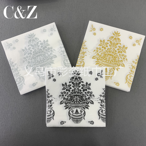 Gold and Silver Black Flower Series Napkin Tissue Foreign Trade Printed Napkin Square Tissue Double Layer Tissue Factory Direct Sales
