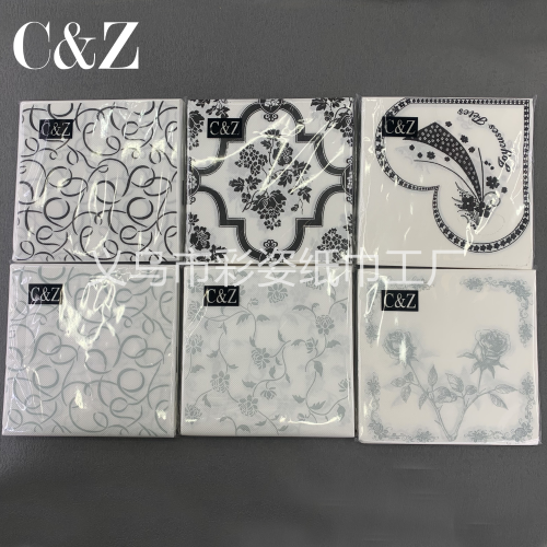 gold and silver black flower series napkin tissue foreign trade printing napkin square tissue double layer tissue factory direct sales