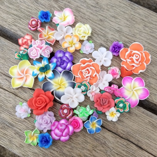 20 flowers/bag mixed polymer clay flower bracelet necklace with holes diy material diy cell phone shell accessories