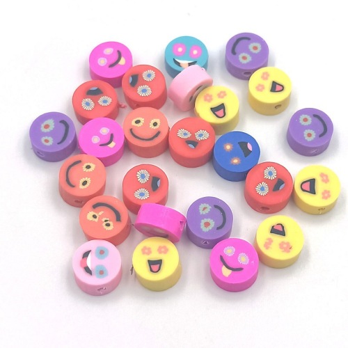 10mm * 5mm Soft Pottery Mixed Expression smiley Perforated Beads DIY Bracelet Necklace Accessories
