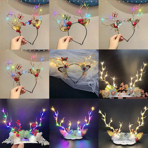 New Luminous Headband Antlers Headband Wholesale Stall Fairy Children Deer Elf Barrettes Christmas Tree Branches Headdress