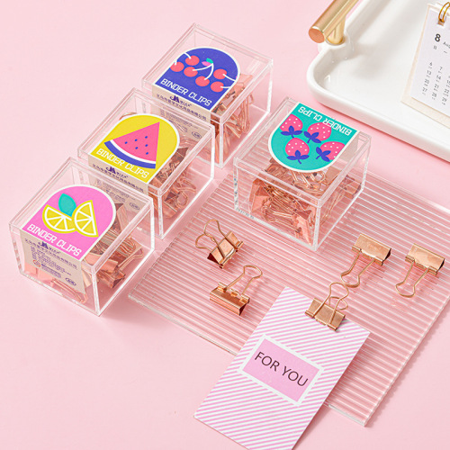ins style light luxury rose gold long tail clip multi-functional office binding ticket holder 19mm small size boxed binder clip