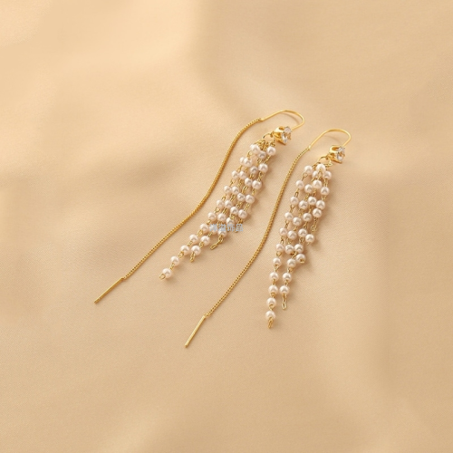 cross-border e-commerce amazon new style pearl earrings long fashion korean style tassel jewelry elegant earrings