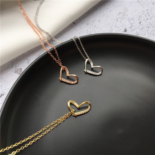 S925 Silver Three-Dimensional Hollow Jeweled Rose Gold Heart Necklace Clavicle Chain Adjustable Gift
