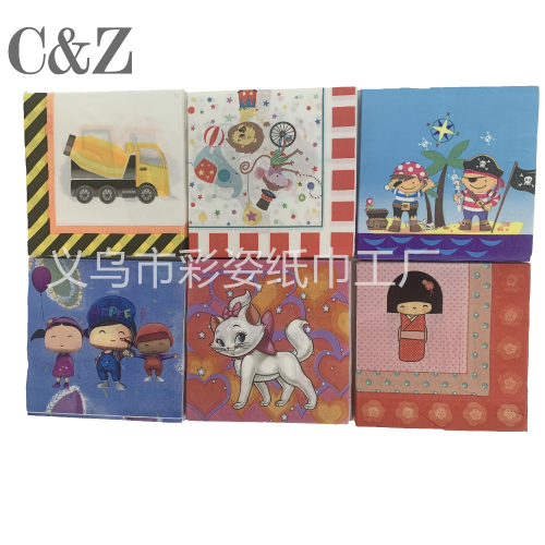 cartoon series napkin tissue foreign trade printing napkin square tissue double layer tissue factory direct sales