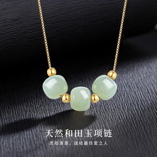 jewelry s925 silver sansheng iii beads necklace girls summer hetian jade beaded clavicle light luxury niche road drop