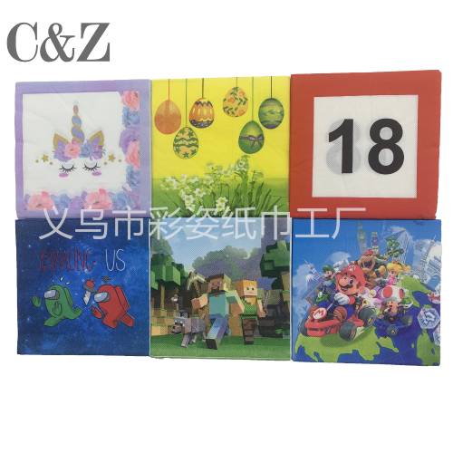 Cartoon Series Napkin Tissue Foreign Trade Printed Napkin Square Tissue Double Layer Tissue Factory Direct Sales