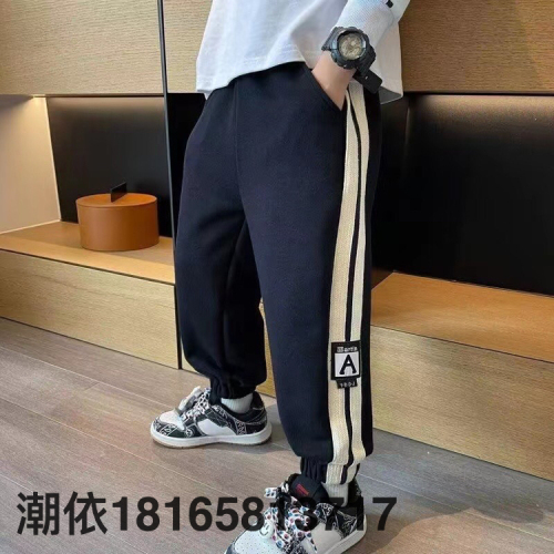 children‘s clothing autumn and winter new boys‘ sports trousers medium and large children‘s solid color thickened starry sky nylon stall pants wholesale