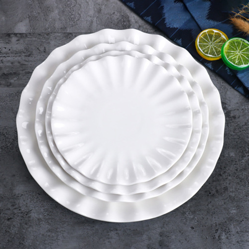 pure white 12-inch hekou the peony plate hotel restaurant plate dinner plate ceramic plate lace plate snacks