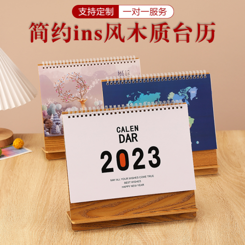 Factory Direct Sales 2023 Rabbit Year Large Wooden Korean Desk Calendar Large Plaid Office Diary Calendar Advertising Calendar