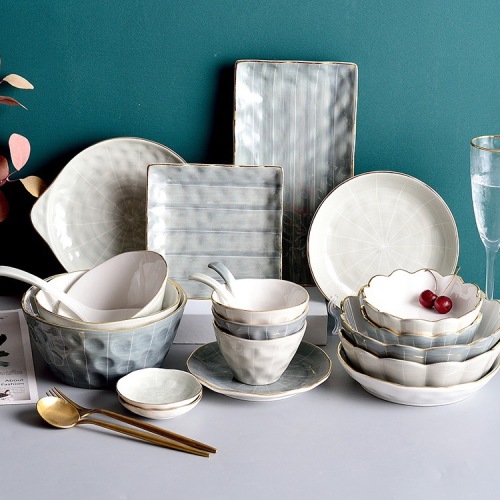 European-Style Light Luxury Golden Edge Underglaze Ceramic Tableware Bowl and Plate Combination Household Dish