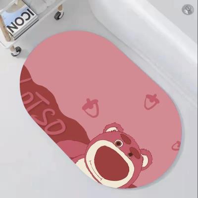 Diatom Ooze Non-Slip Absorbent Oval Mat Internet Celebrity Strawberry Bear Bathroom Bathroom Mats Home Entry Decoration Foot Mat