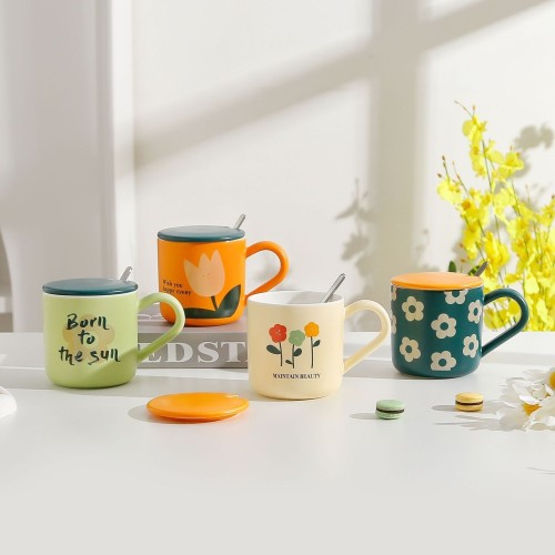 small fresh flower ceramic cup ins high-looking good-value girlfriends friends gift mug water cup