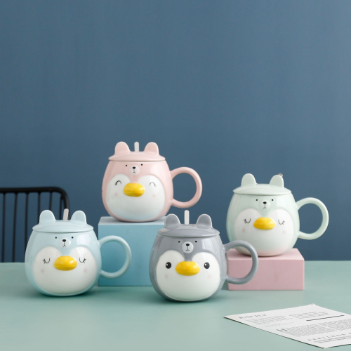 Creative Three-Dimensional Hand-Painted Cute Penguin Ceramic Cup Office Couple Gift Coffee Cup