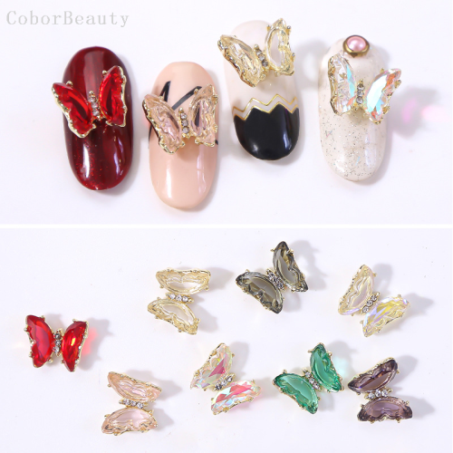 Nail Jewelry Alloy Diamond Crystal Butterfly Diamond Three-Dimensional Simple Aurora colorful 12-Color Fingertip Stickers