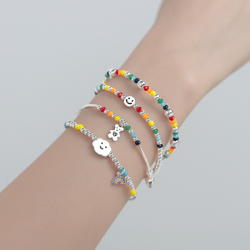 Ornament Korean Order S925 Silver Colors Bracelet Korean Style Fresh Sweet Girly Colorful Beads Clouds Hand Jewelry