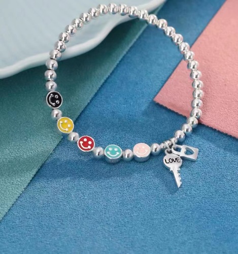 s925 silver drop oil color smiley face bracelet female summer ins special-interest design rainbow beaded year new accessories