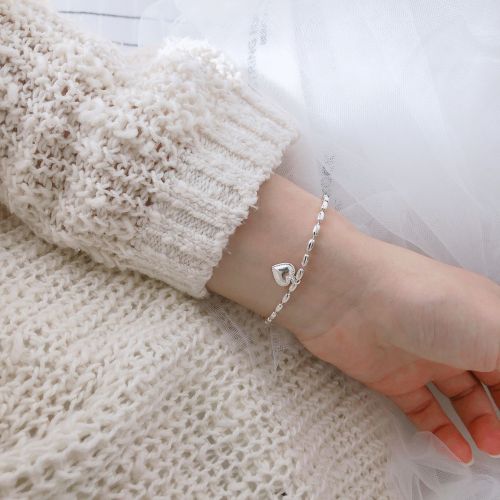 Korean Order S925 Loving Heart in Sterling Silver Beads Bracelet Argent Pur Fresh Girlfriends Bracelet Female Worker Factory Direct Silver