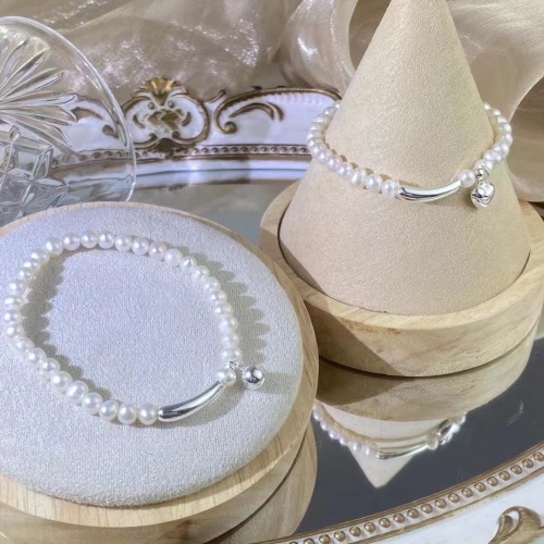 S925 Silver French Style Artistic Elegant Ball Bead Eggplant Smile Freshwater Pearl Bracelet Female Bracelet ~ Necklace
